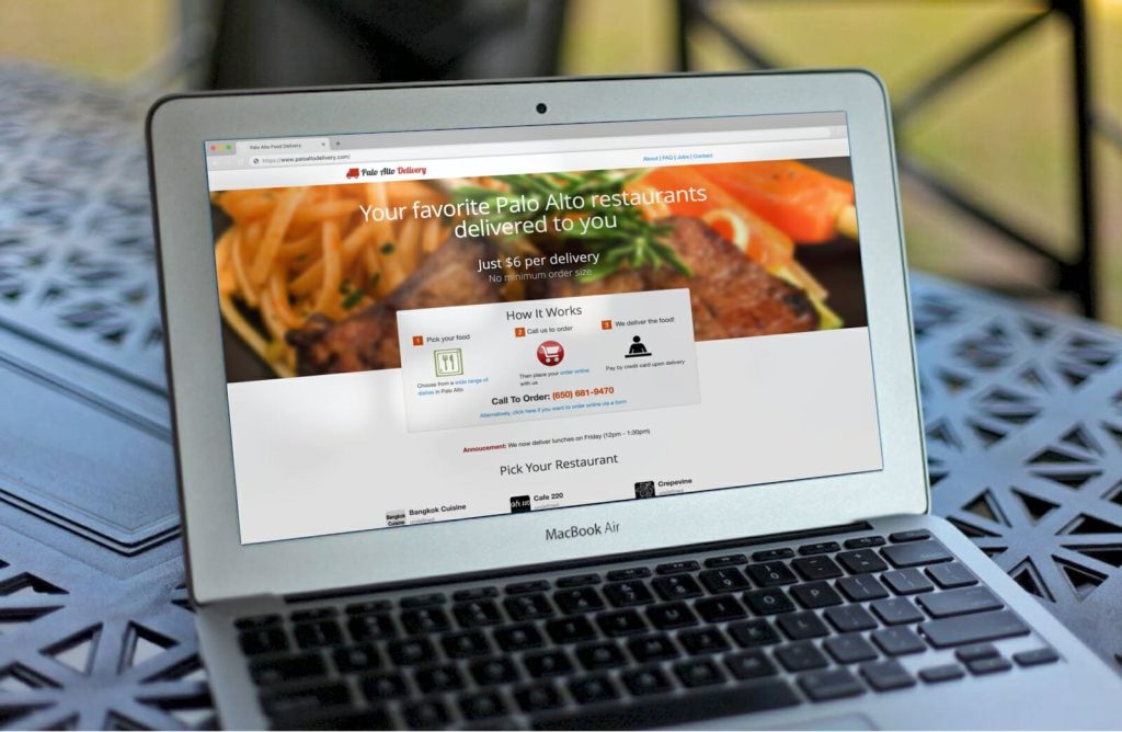 website with food shown on a computer screen